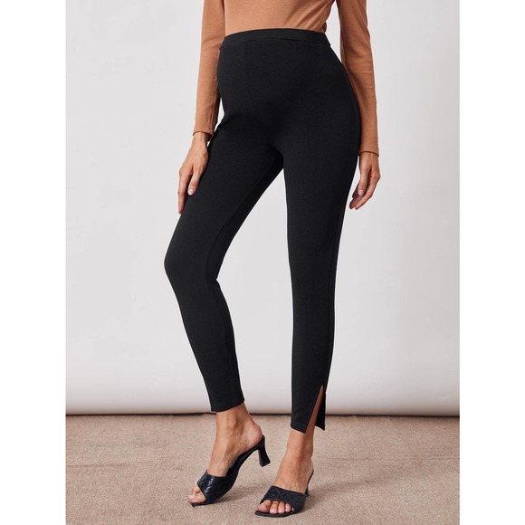 Maternity Split Hem Solid Leggings black - Picture 3 of 5